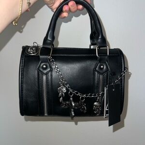 Ed Hardy Black Satchel with Silver Chain Details